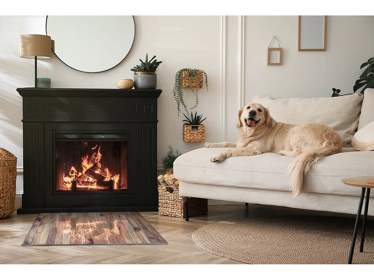 Glasplatte zum Schutz vor Funkenflug, Kaminauflage - Rechteck - 80x60 - Textur von Holzbrettern