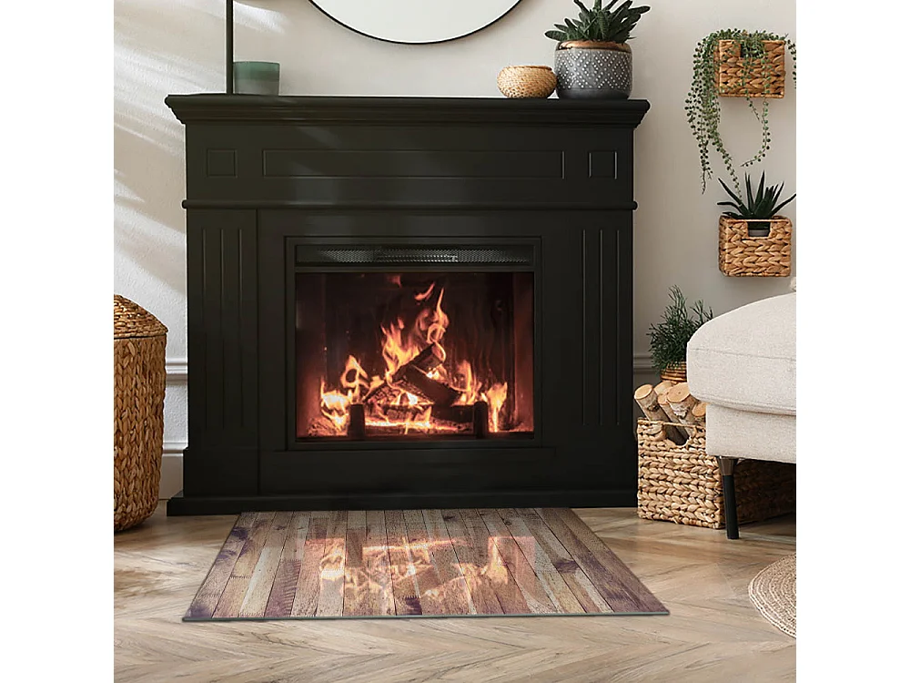 Glasplatte zum Schutz vor Funkenflug, Kaminauflage - Rechteck - 80x60 - Textur von Holzbrettern