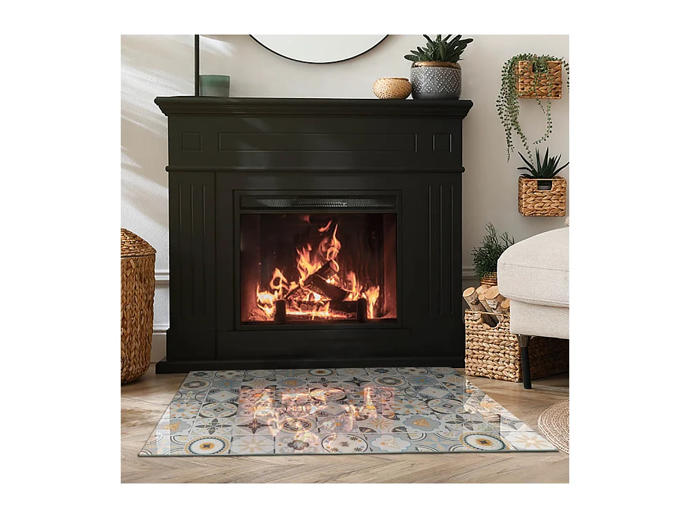 Plaque de sol en verre pour poêle - Rectangle - 100x70 - Motifs de mosaïque dans les carreaux