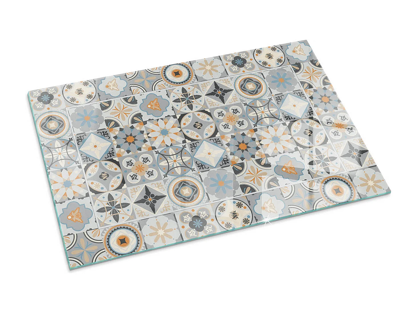 Glasplatte zum Schutz vor Funkenflug, Kaminauflage - Rechteck - 100x70 - Mosaikmuster in Fliesen