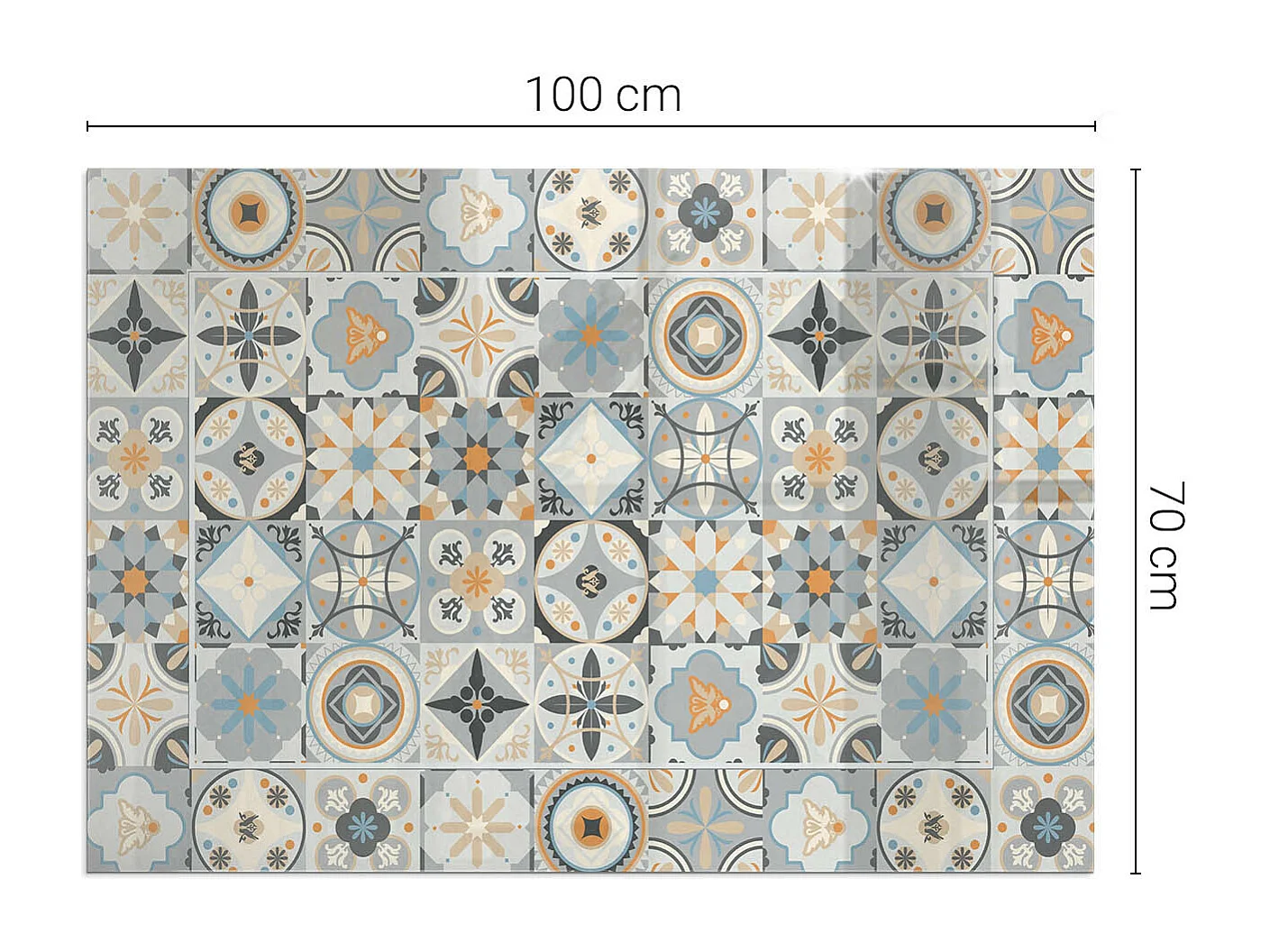 Glasplatte zum Schutz vor Funkenflug, Kaminauflage - Rechteck - 100x70 - Mosaikmuster in Fliesen