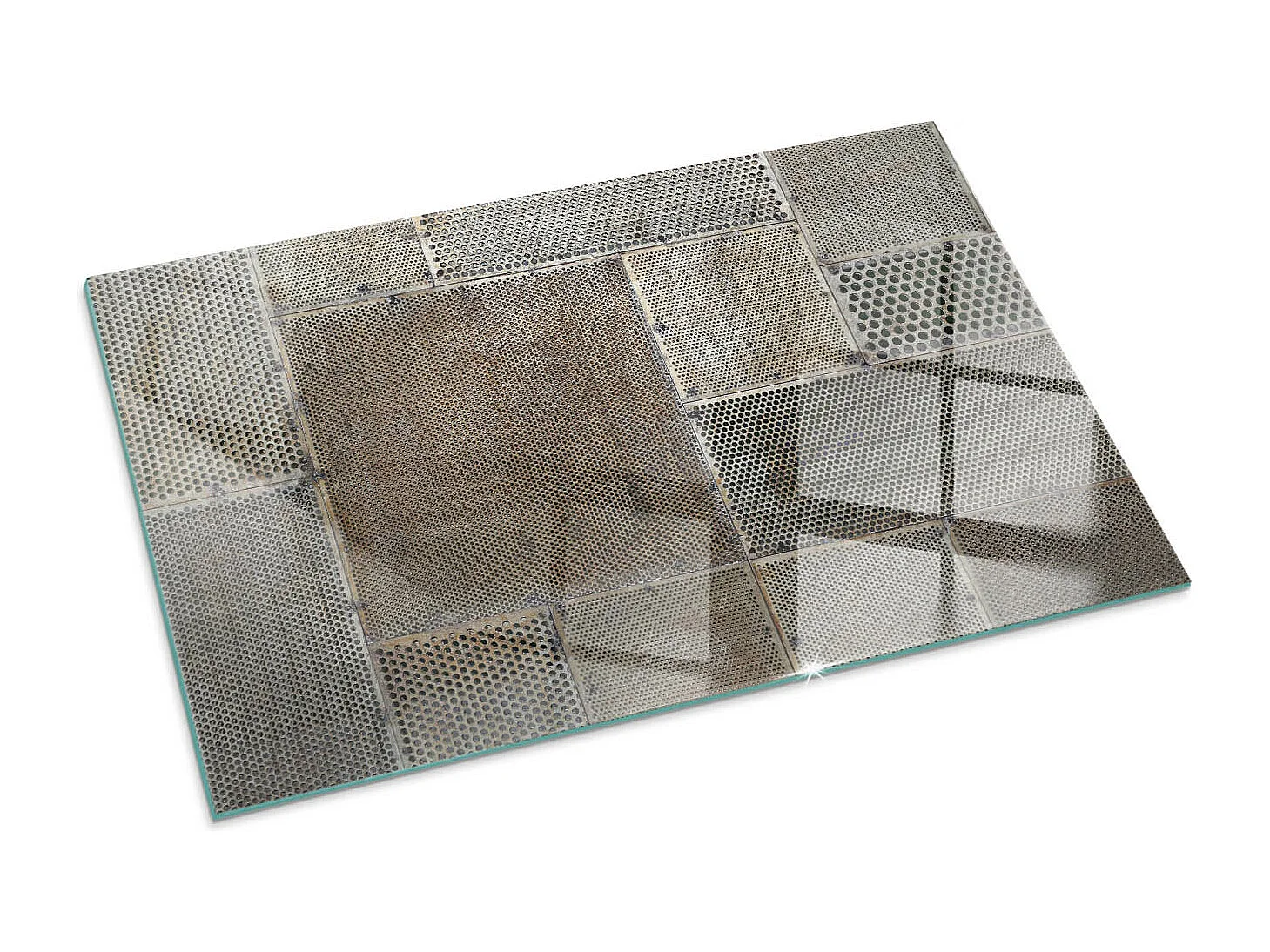 Glasplatte zum Schutz vor Funkenflug, Kaminauflage - Rechteck - 100x70 - Muster aus perforiertem Blech