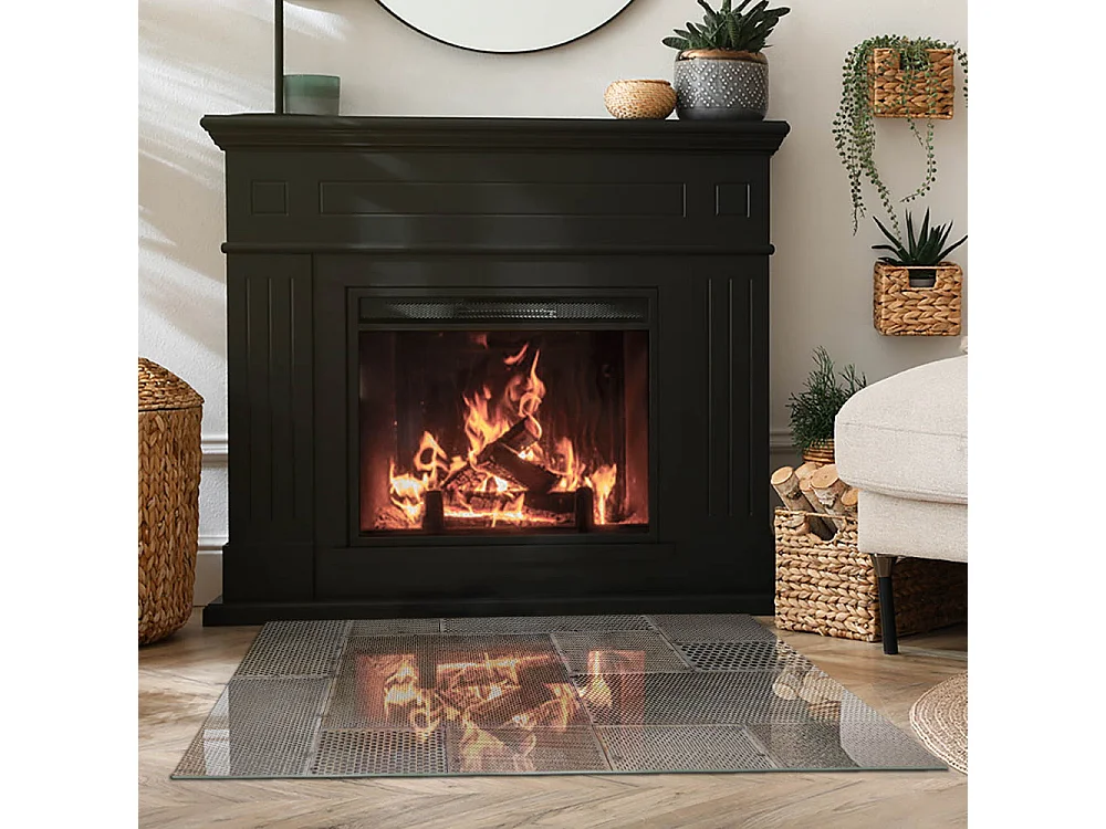 Glasplatte zum Schutz vor Funkenflug, Kaminauflage - Rechteck - 100x70 - Muster aus perforiertem Blech