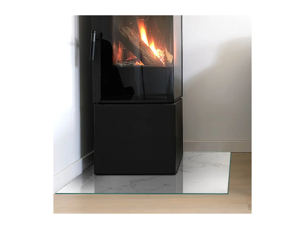 Glasplatte zum Schutz vor Funkenflug, Kaminauflage - Quadrat - 60x60 - Marmormuster mit Adern