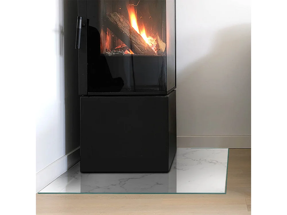 Glasplatte zum Schutz vor Funkenflug, Kaminauflage - Quadrat - 60x60 - Marmormuster mit Adern