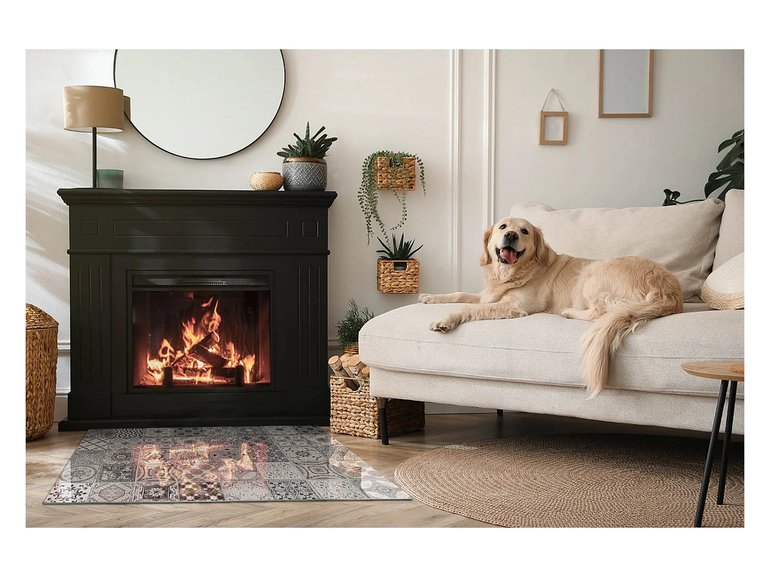 Plaque de sol en verre pour poêle - Rectangle - 100x70 - Modèles de carreaux décoratifs