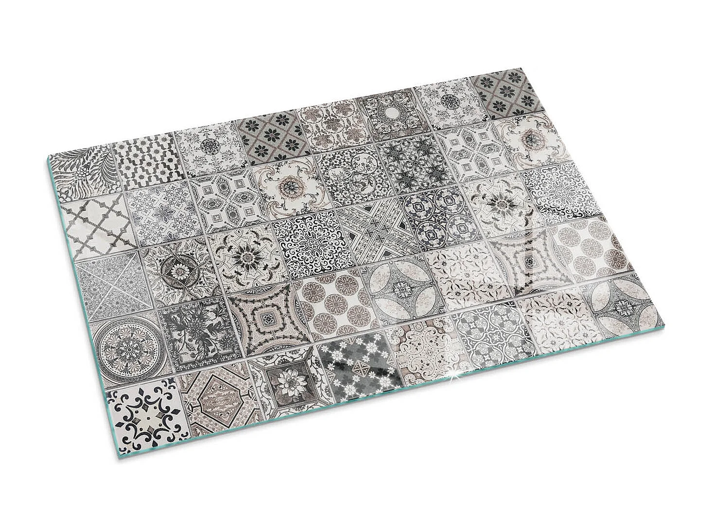 Glasplatte zum Schutz vor Funkenflug, Kaminauflage - Rechteck - 100x70 - Dekorative Fliesenmuster