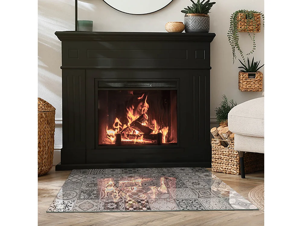 Glasplatte zum Schutz vor Funkenflug, Kaminauflage - Rechteck - 100x70 - Dekorative Fliesenmuster