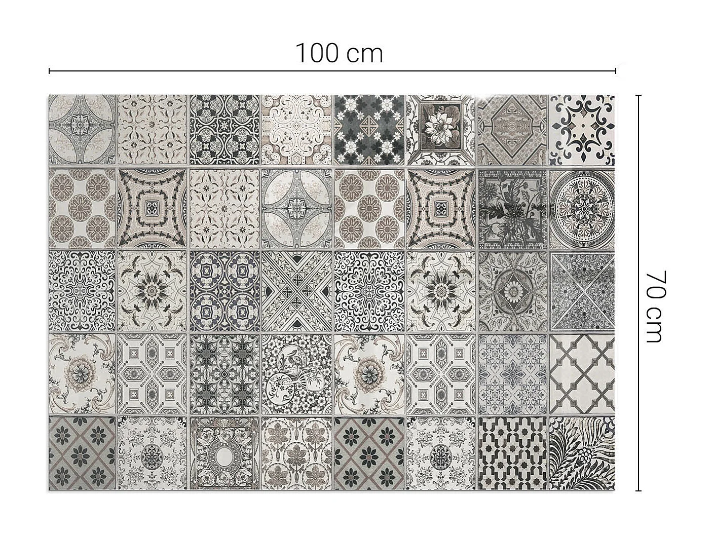 Glasplatte zum Schutz vor Funkenflug, Kaminauflage - Rechteck - 100x70 - Dekorative Fliesenmuster