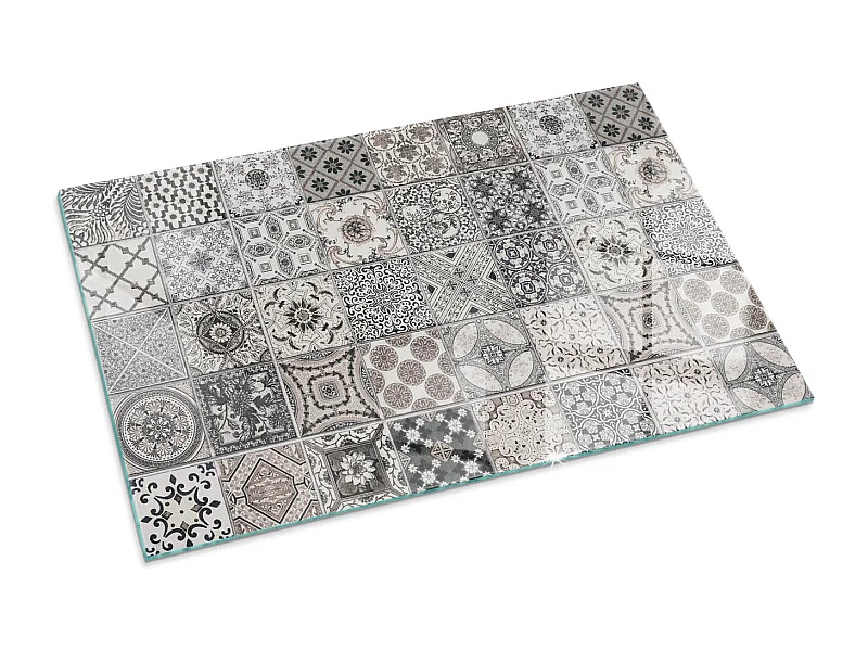Glasplatte zum Schutz vor Funkenflug, Kaminauflage - Rechteck - 100x70 - Dekorative Fliesenmuster
