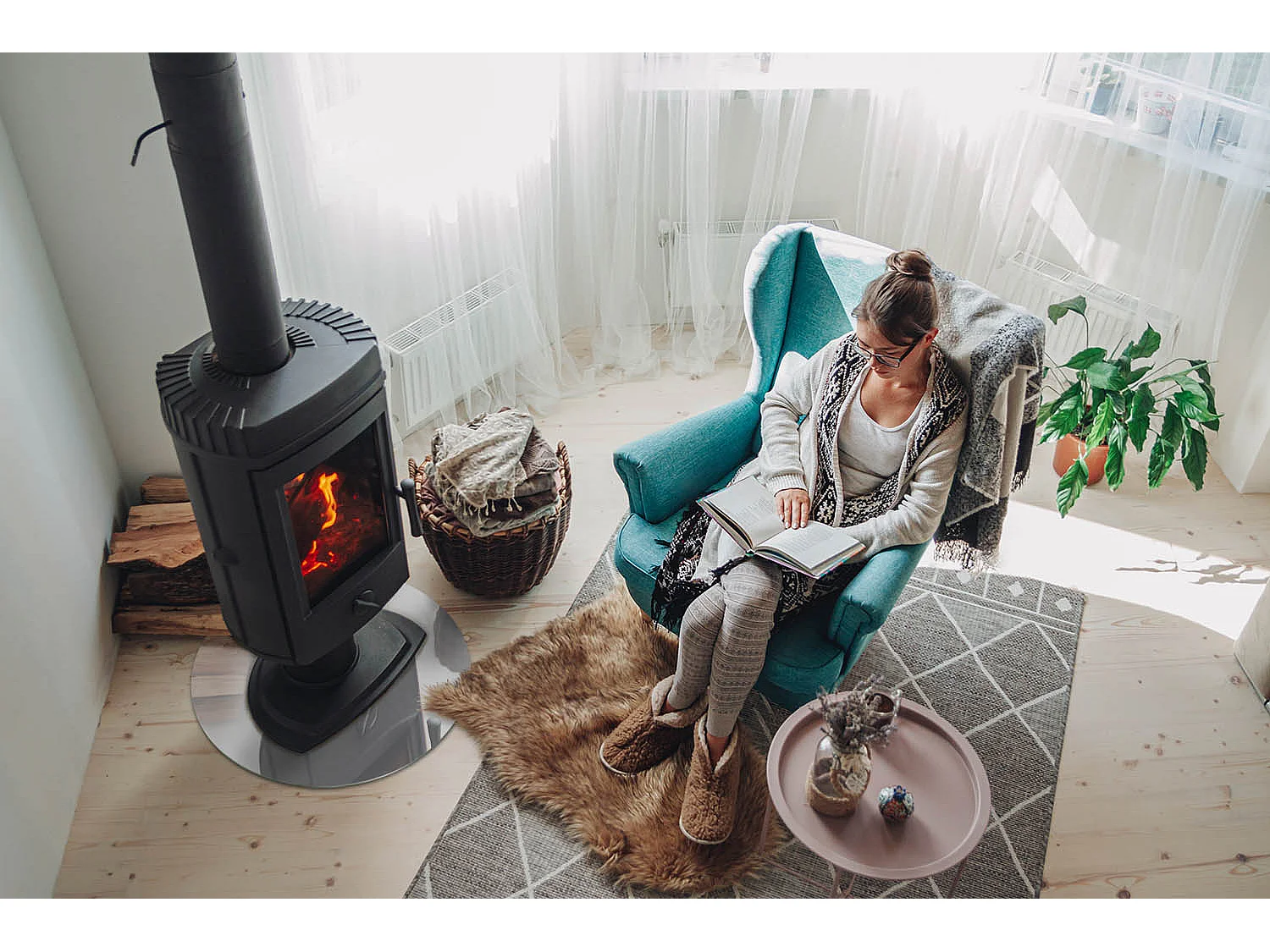 Glasplatte zum Schutz vor Funkenflug, Kaminauflage - Rad - 50x50 - Farbe Grau