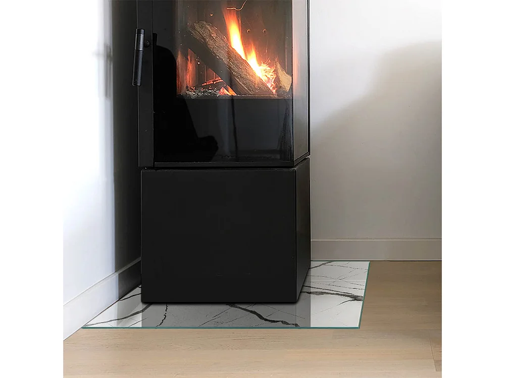 Glasplatte zum Schutz vor Funkenflug, Kaminauflage - Quadrat - 50x50 - Marmoradermuster