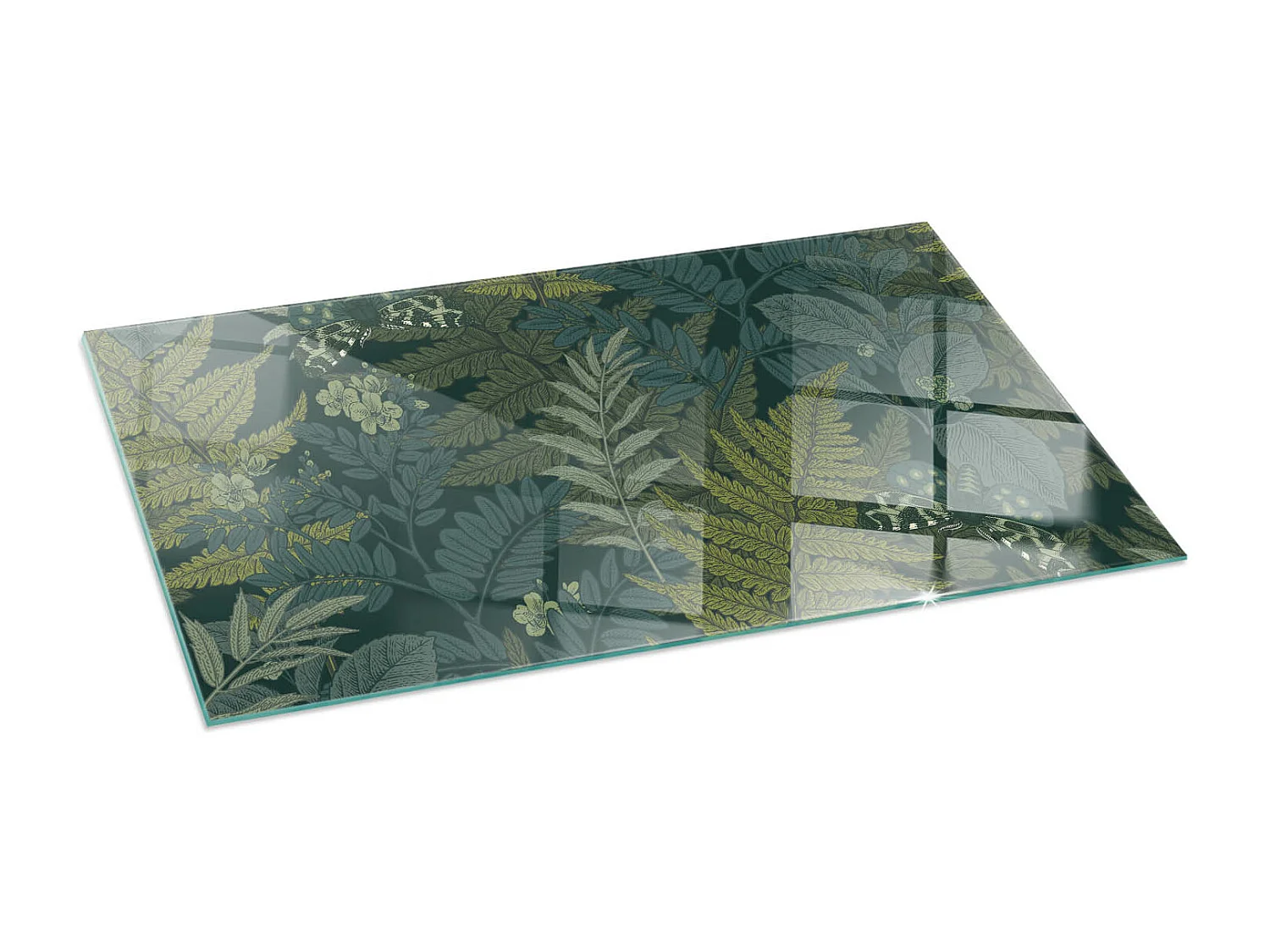 Glasplatte zum Schutz vor Funkenflug, Kaminauflage - Rechteck - 140x70 - Pflanzenmotive mit Schmetterlingen