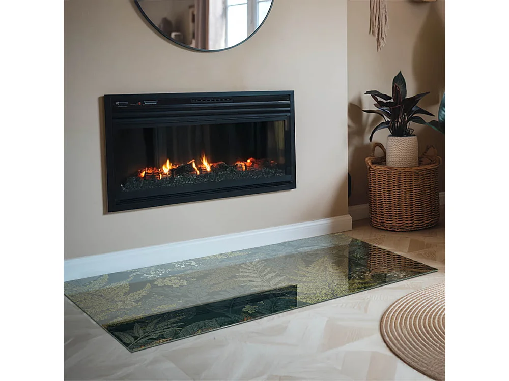 Glasplatte zum Schutz vor Funkenflug, Kaminauflage - Rechteck - 140x70 - Pflanzenmotive mit Schmetterlingen