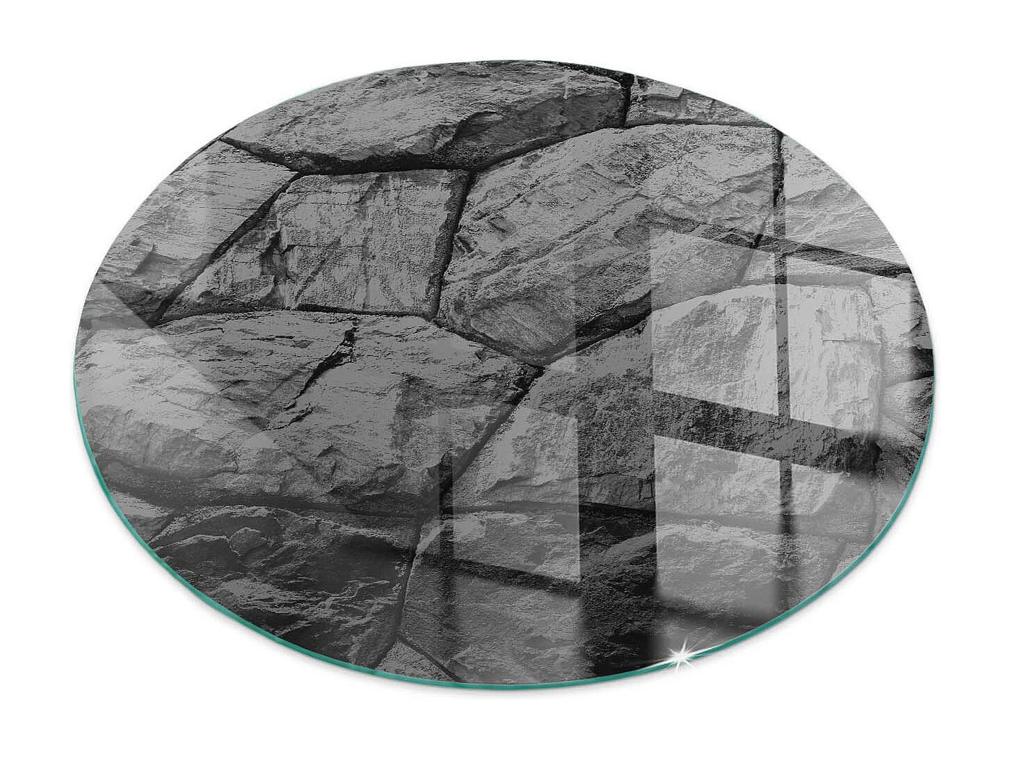 Plaque de sol en verre pour poêle - Roue - 50x50 - Motif en pierre naturelle