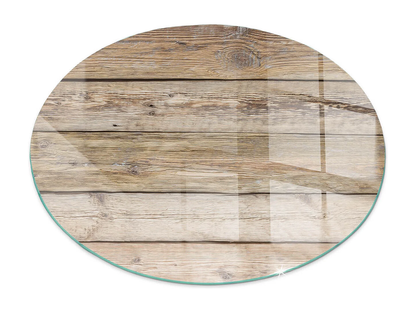 Plaque de sol en verre pour poêle - Roue - 50x50 - Texture des planches de bois