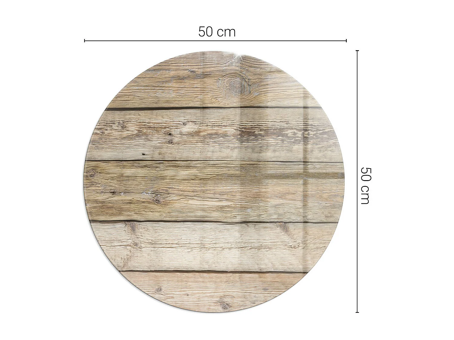 Plaque de sol en verre pour poêle - Roue - 50x50 - Texture des planches de bois