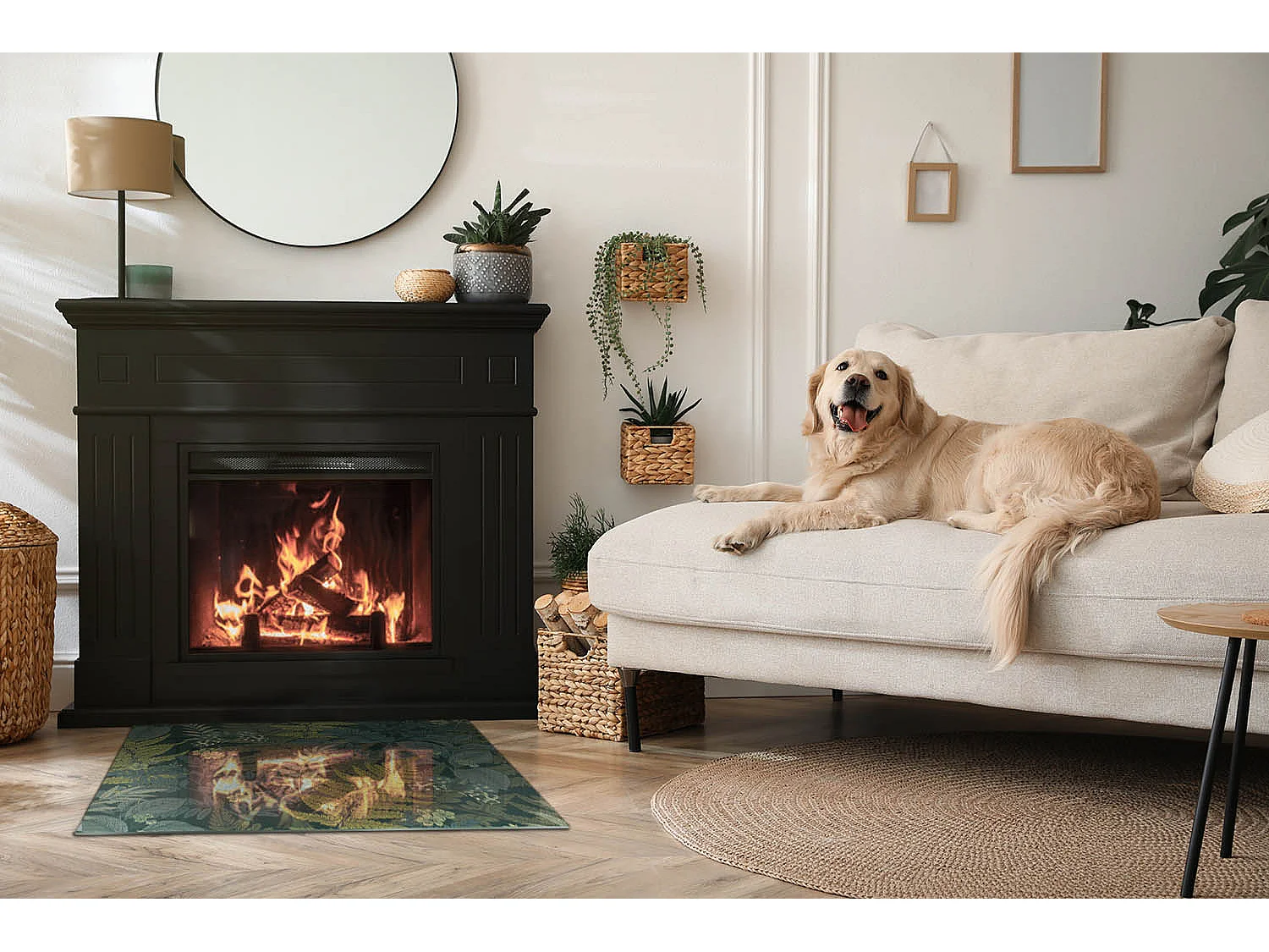 Vloerplaat voor houtkachel, onder open haard - Rechthoek - 80x60 - Bloemenboeket tot in detail