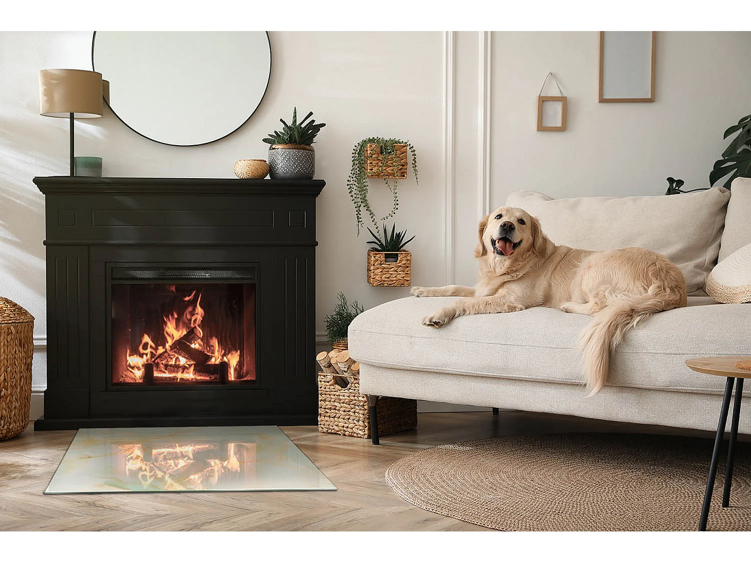 Glasplatte zum Schutz vor Funkenflug, Kaminauflage - Rechteck - 80x60 - Natursteinmuster