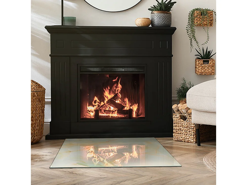 Glasplatte zum Schutz vor Funkenflug, Kaminauflage - Rechteck - 80x60 - Natursteinmuster