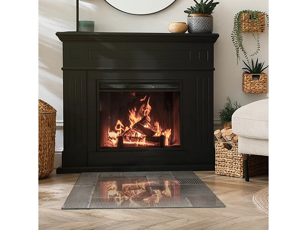 Glasplatte zum Schutz vor Funkenflug, Kaminauflage - Rechteck - 80x60 - Natursteinstruktur