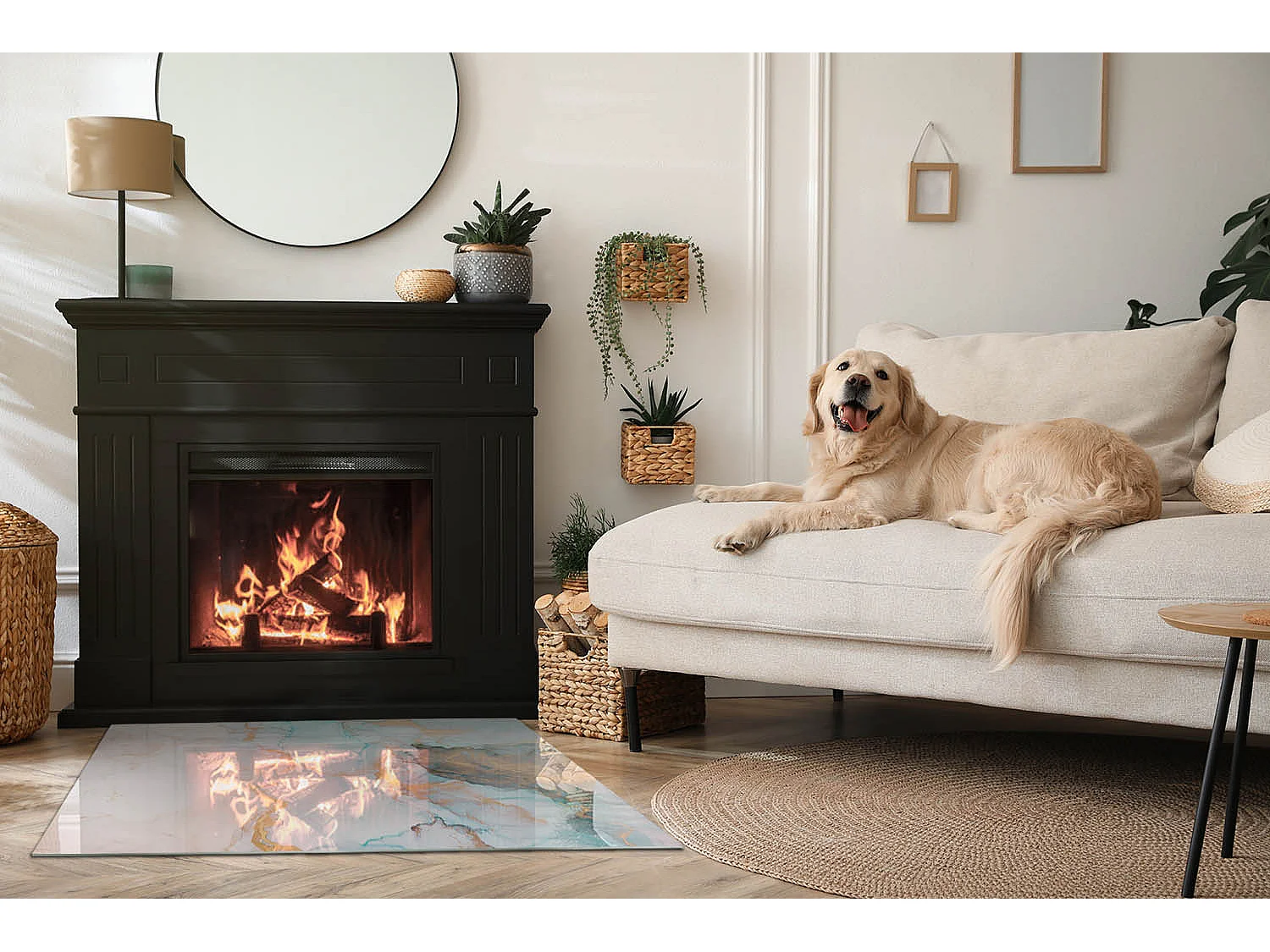 Glasplatte zum Schutz vor Funkenflug, Kaminauflage - Rechteck - 100x70 - Abstraktes fließendes Muster