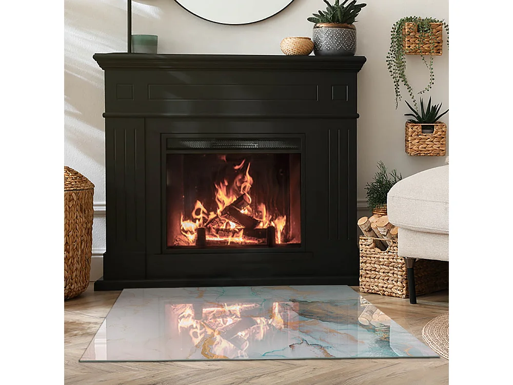 Glasplatte zum Schutz vor Funkenflug, Kaminauflage - Rechteck - 100x70 - Abstraktes fließendes Muster