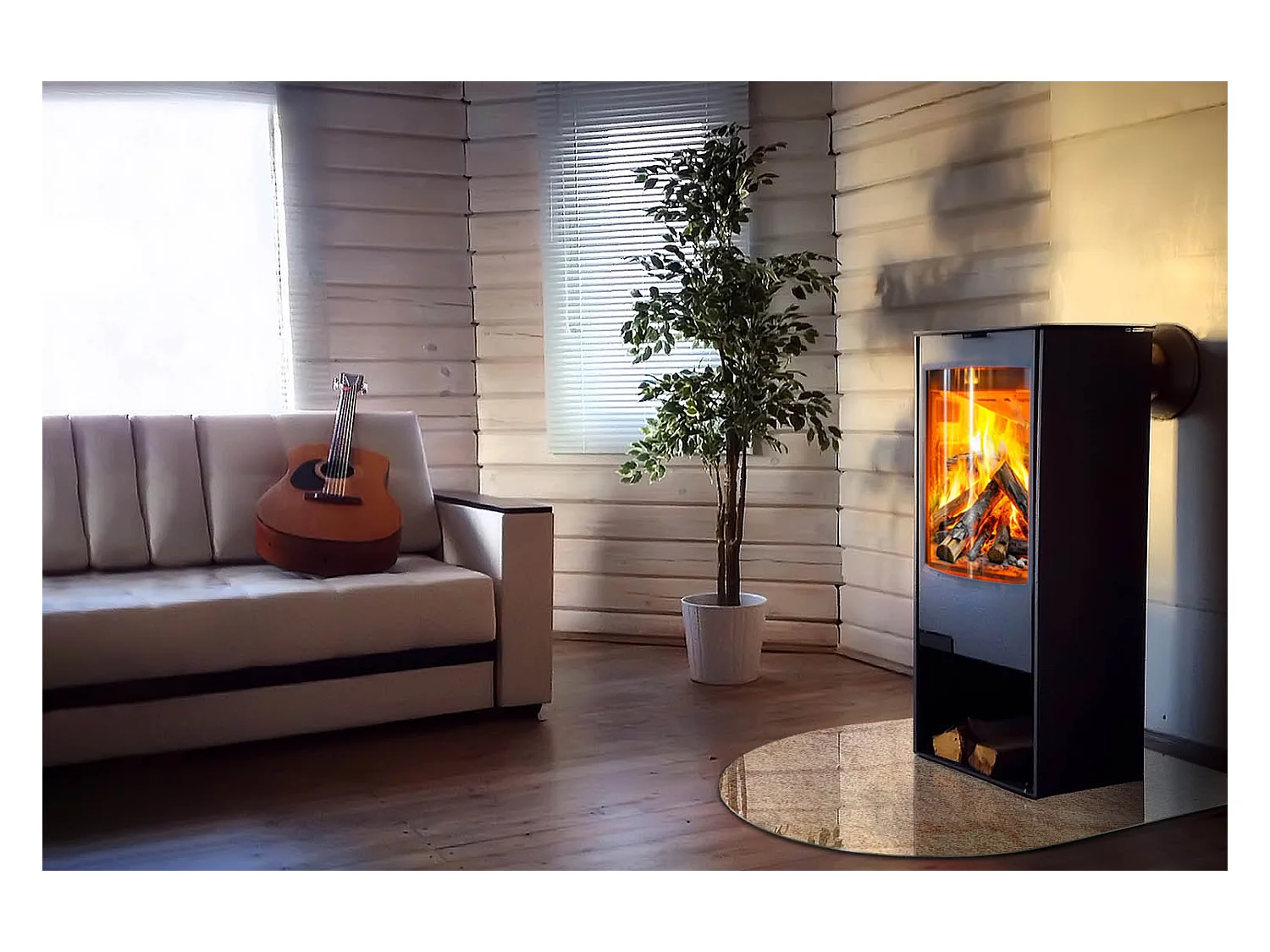 Plaque de sol en verre pour poêle - semi-circulaire - 100x100 - Motifs végétaux avec papillons