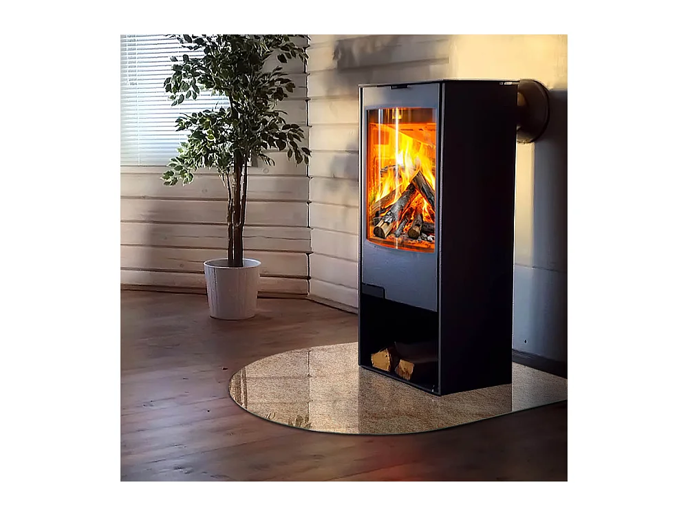 Plaque de sol en verre pour poêle - semi-circulaire - 100x100 - Motifs végétaux avec papillons