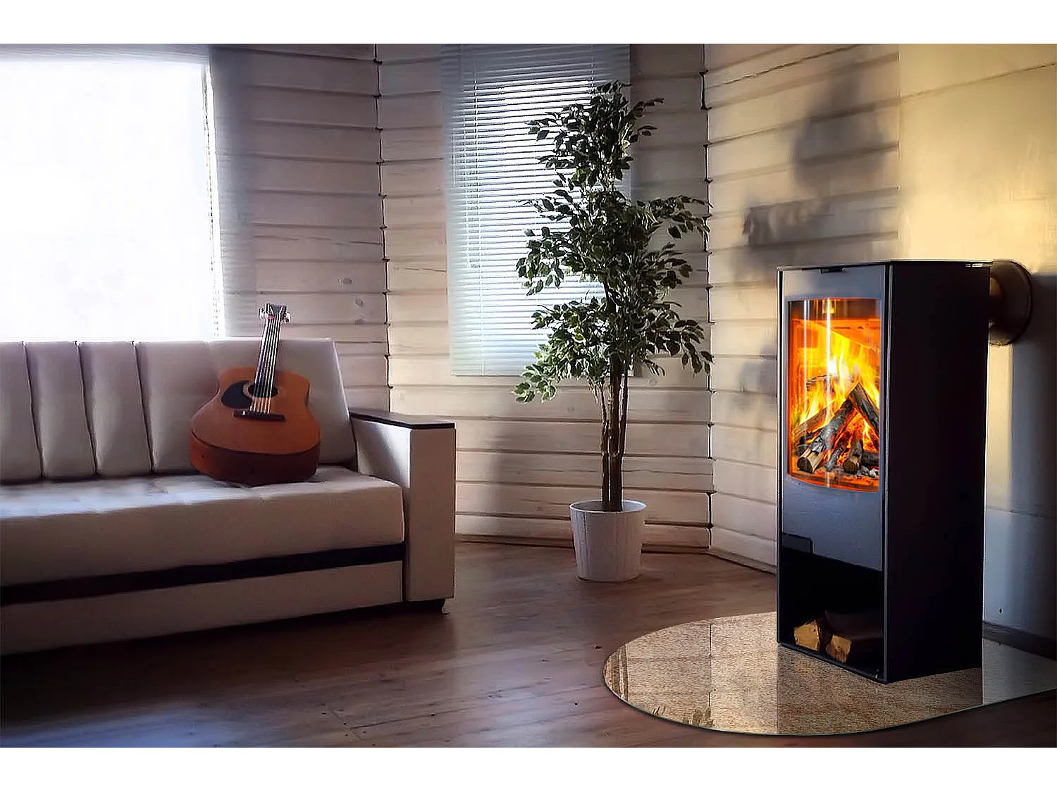 Glasplatte zum Schutz vor Funkenflug, Kaminauflage - halbrund - 100x100 - Pflanzenmotive mit Schmetterlingen