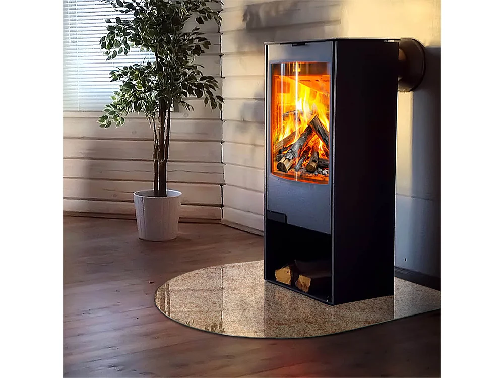 Glasplatte zum Schutz vor Funkenflug, Kaminauflage - halbrund - 100x100 - Pflanzenmotive mit Schmetterlingen