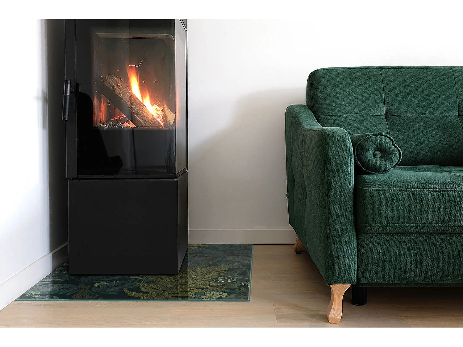 Glasplatte zum Schutz vor Funkenflug, Kaminauflage - Quadrat - 60x60 - Pflanzenmotive mit Schmetterlingen