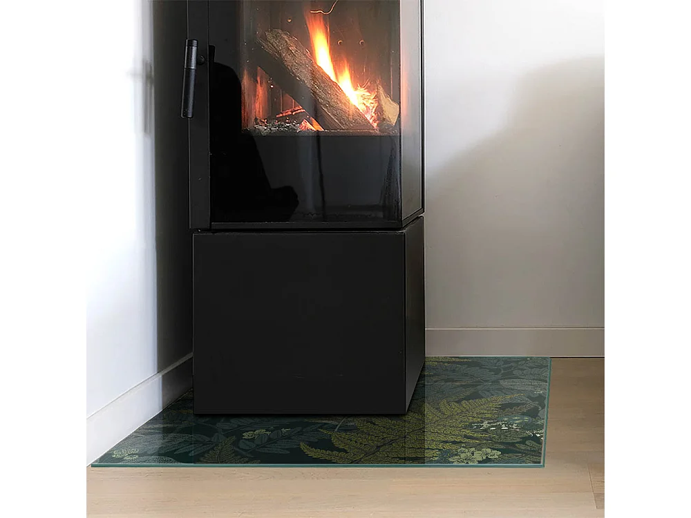 Glasplatte zum Schutz vor Funkenflug, Kaminauflage - Quadrat - 60x60 - Pflanzenmotive mit Schmetterlingen