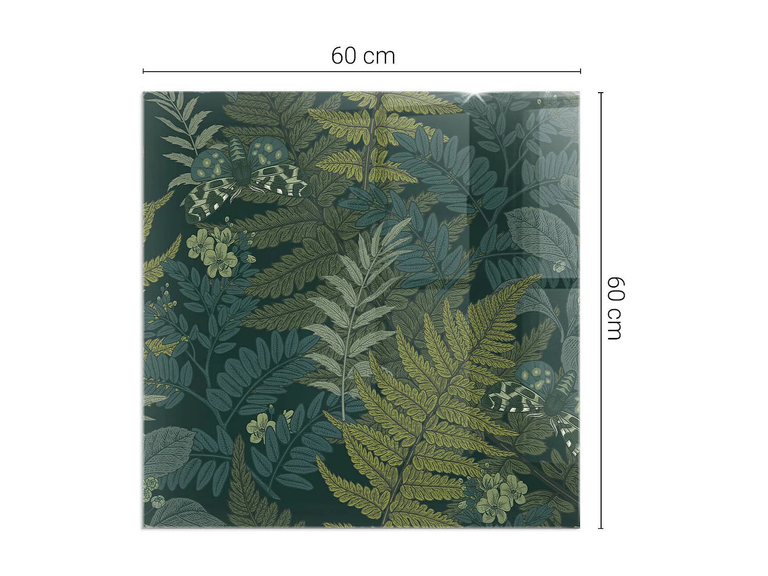 Glasplatte zum Schutz vor Funkenflug, Kaminauflage - Quadrat - 60x60 - Pflanzenmotive mit Schmetterlingen