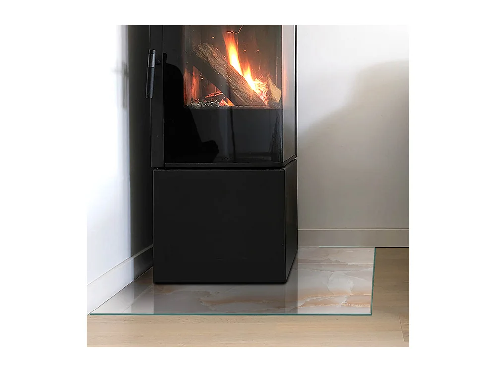 Plaque de sol en verre pour poêle - Carré - 60x60 - Motif en pierre naturelle