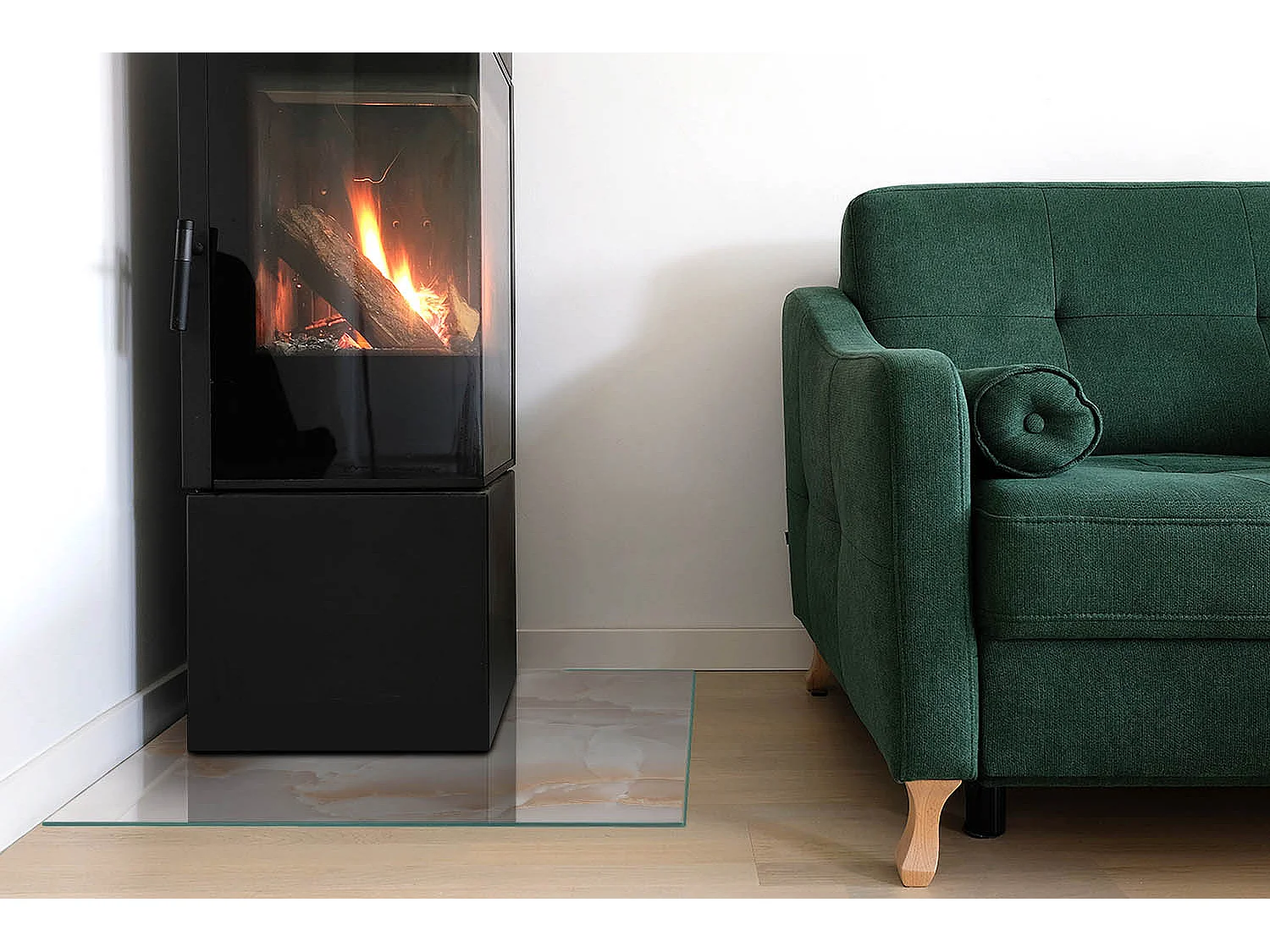 Glasplatte zum Schutz vor Funkenflug, Kaminauflage - Quadrat - 60x60 - Natursteinmuster