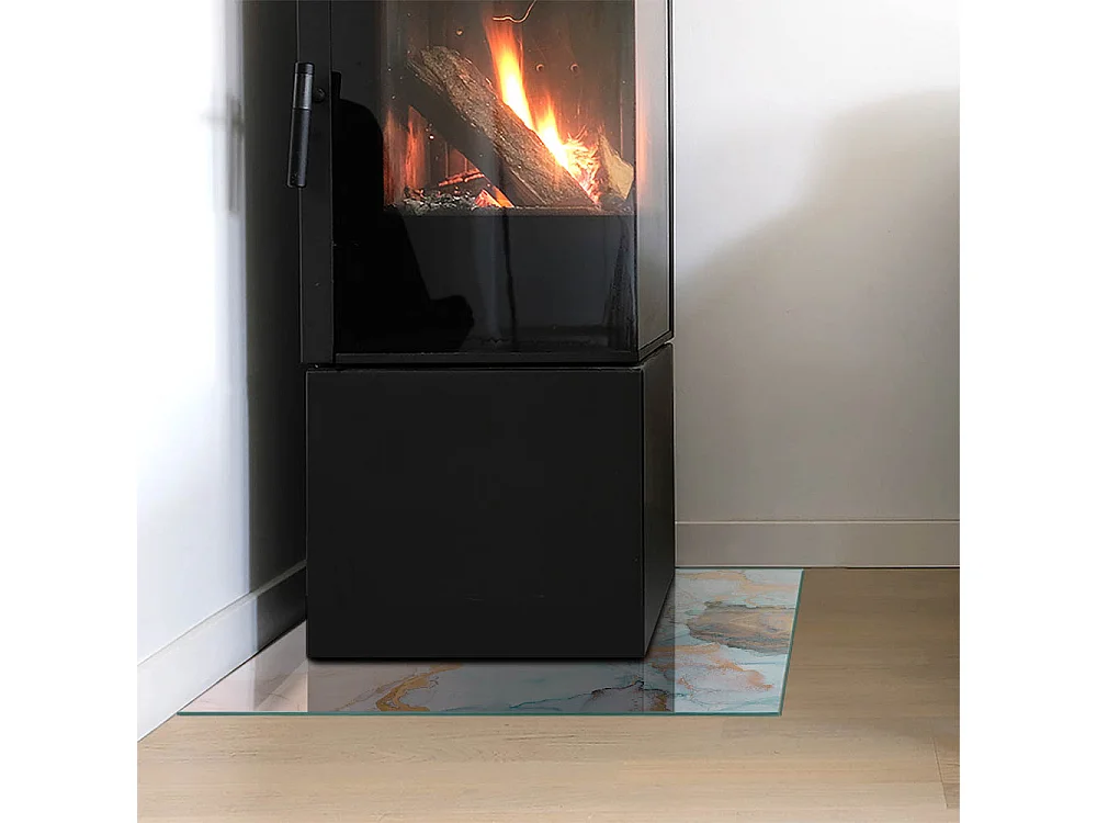 Plaque de sol en verre pour poêle - Carré - 50x50 - Modèle fluide abstrait