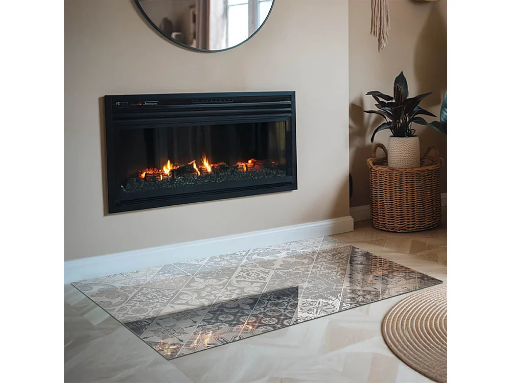 Glasplatte zum Schutz vor Funkenflug, Kaminauflage - Rechteck - 120x80 - Dekoratives Mosaikmuster