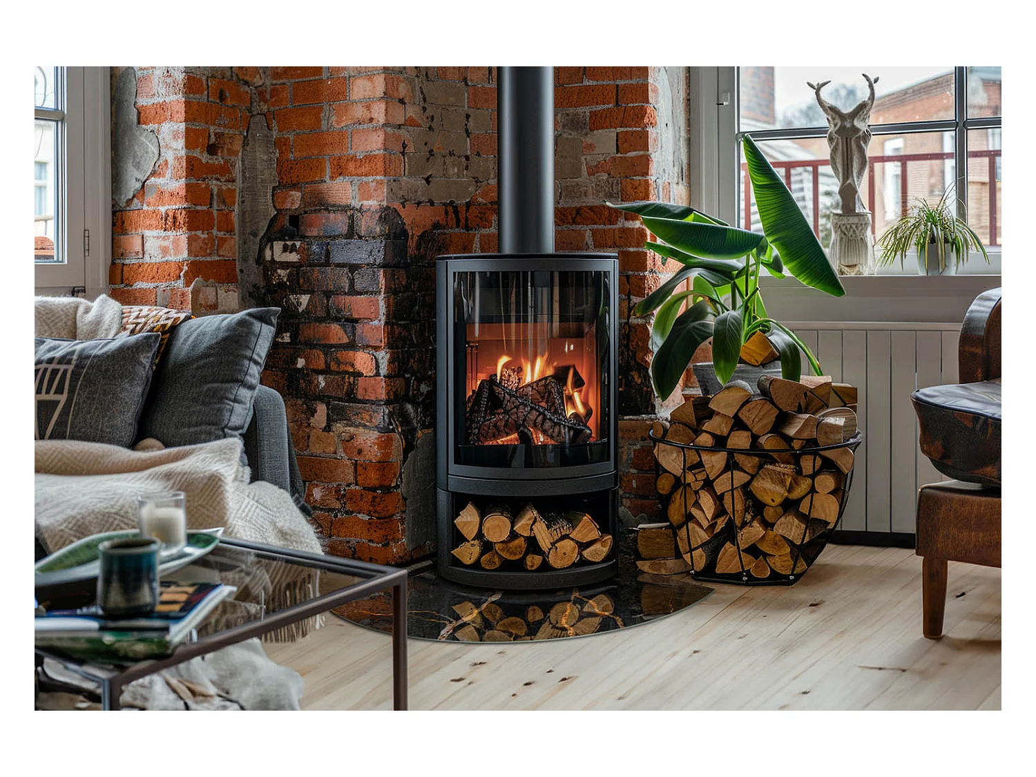 Plaque de sol en verre pour poêle - Un quart - 1/4 100x100 - Marbre élégant avec des veines