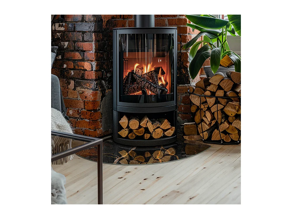 Plaque de sol en verre pour poêle - Un quart - 1/4 100x100 - Marbre élégant avec des veines