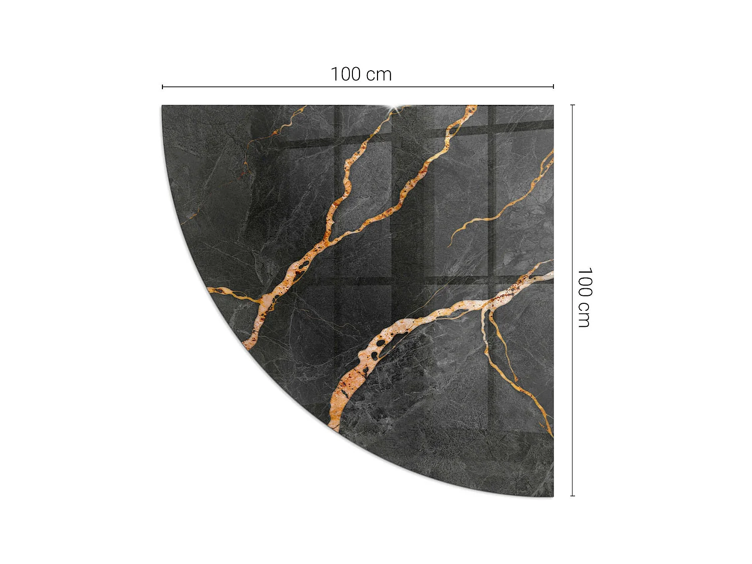 Plaque de sol en verre pour poêle - Un quart - 1/4 100x100 - Marbre élégant avec des veines