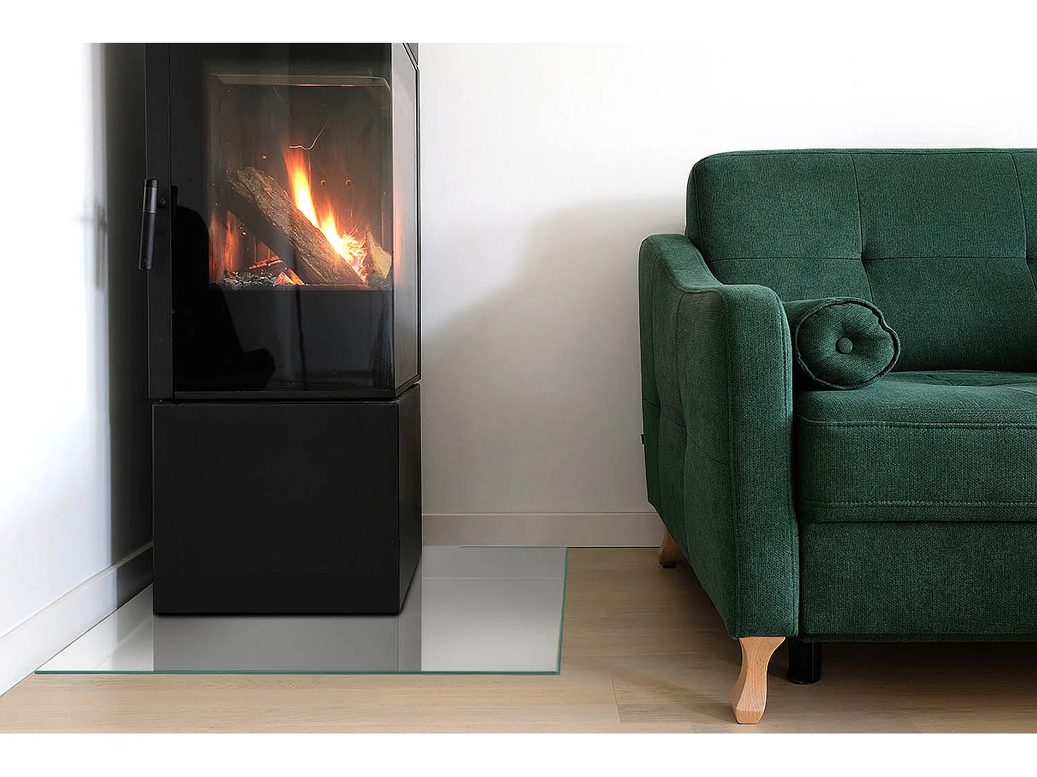 Glasplatte zum Schutz vor Funkenflug, Kaminauflage - Quadrat - 60x60 - Elfenbeinfarbe