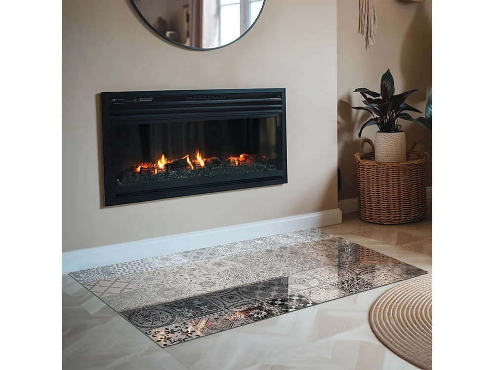 Glasplatte zum Schutz vor Funkenflug, Kaminauflage - Rechteck - 120x80 - Dekorative Fliesenmuster