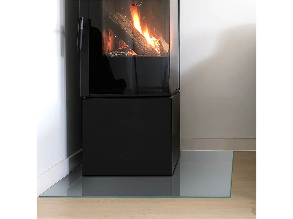 Glasplatte zum Schutz vor Funkenflug, Kaminauflage - Quadrat - 60x60 - Farbe Grau