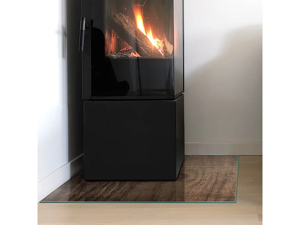 Plaque de sol en verre pour poêle - Carré - 60x60 - Modèle en bois naturel