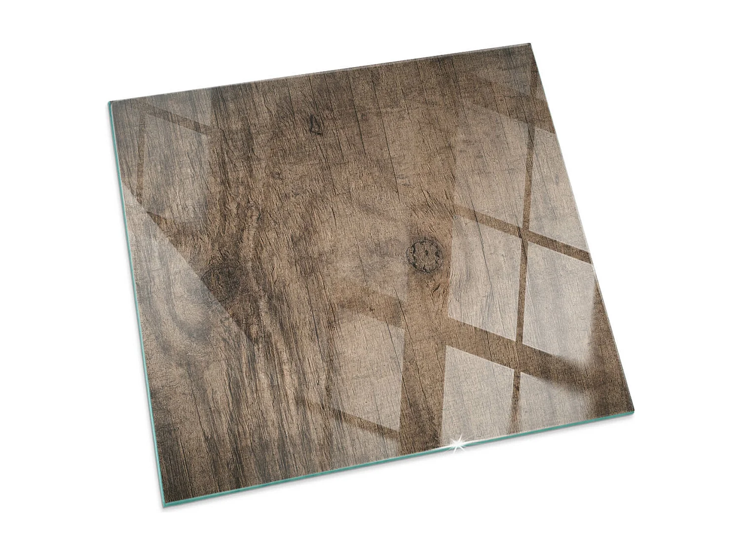 Glasplatte zum Schutz vor Funkenflug, Kaminauflage - Quadrat - 60x60 - Natürliches Holzmuster