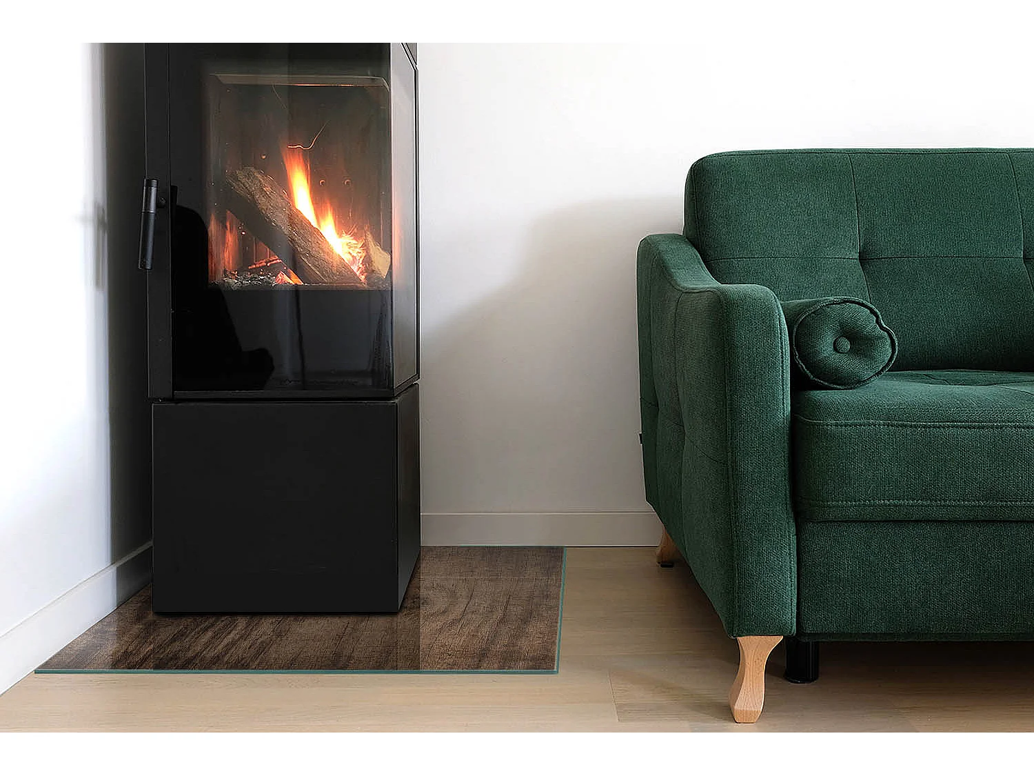 Glasplatte zum Schutz vor Funkenflug, Kaminauflage - Quadrat - 60x60 - Natürliches Holzmuster