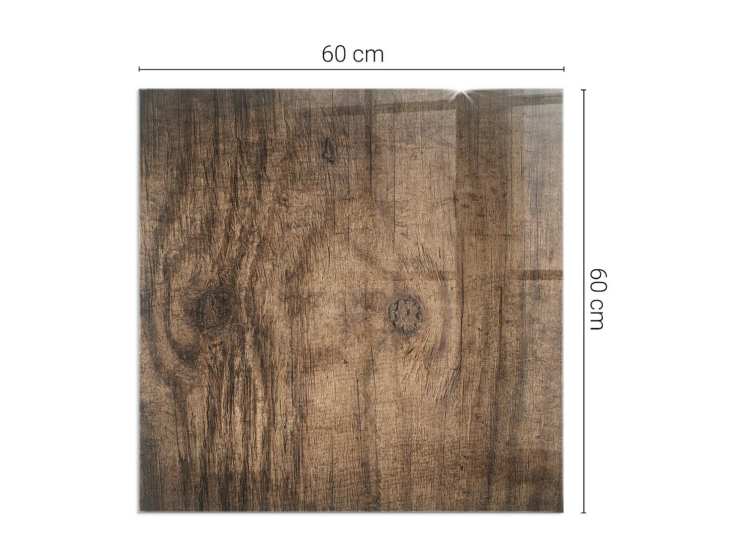 Glasplatte zum Schutz vor Funkenflug, Kaminauflage - Quadrat - 60x60 - Natürliches Holzmuster