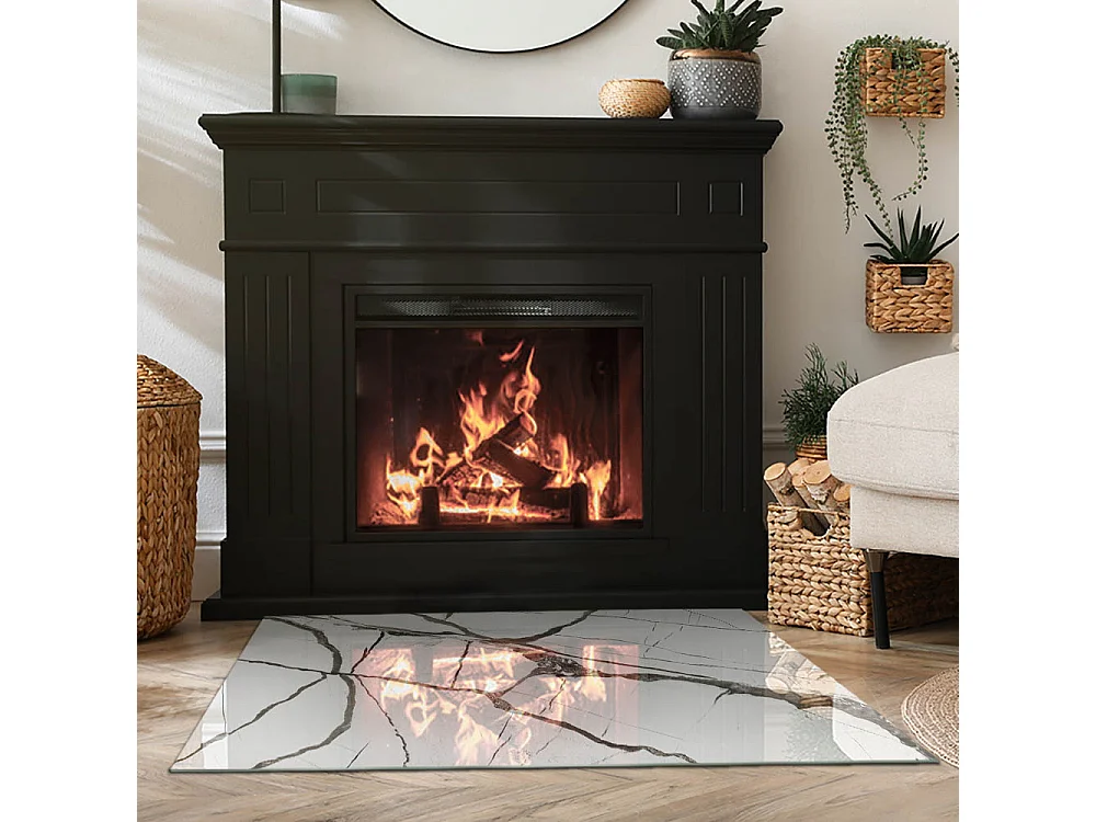 Glasplatte zum Schutz vor Funkenflug, Kaminauflage - Rechteck - 100x70 - Marmoradermuster