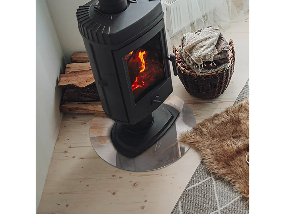 Glasplatte zum Schutz vor Funkenflug, Kaminauflage - Rad - 50x50 - Natursteinmuster